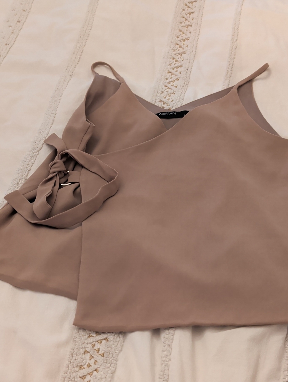 Wrinkle-Free Taupe V-Neck Tie-Detail Cami